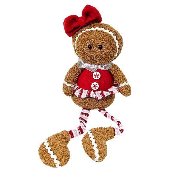 Plush Peppermint Gingerbread Girl with Red and Pink Stocking Legs Christmas - Picture 4 of 4